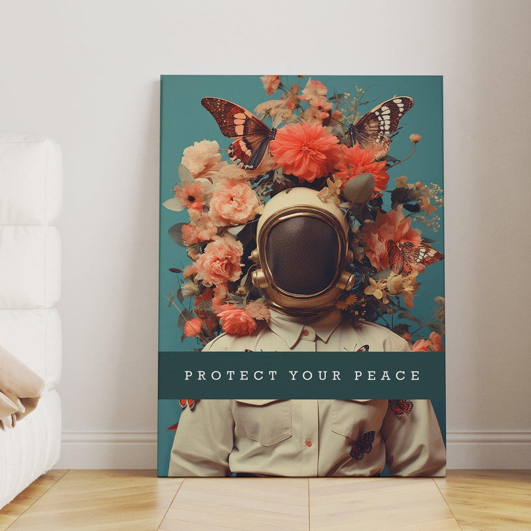Floral Astronaut Painting Wall Art | Space & Nature Abstract Art ...
