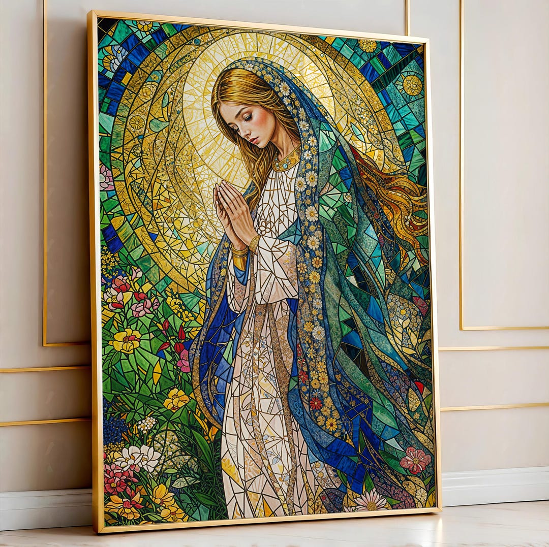 Virgin Mary Stained Glass Canvas Print | Catholic Wall Art - Etsy