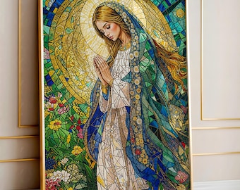 Virgin Mary Stained Glass Canvas Print | Catholic Wall Art