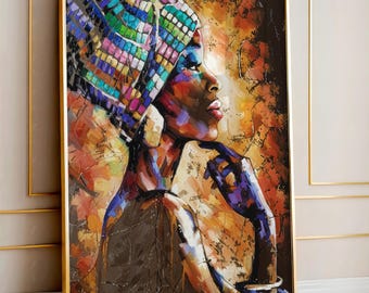 Black Woman Abstract Canvas Painting | Modern African American Art