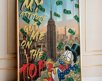 Motivational Urban Pop Art Canvas – "My Attitude" Gold Accent Print