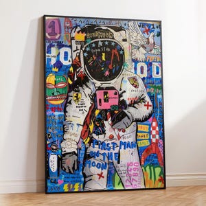 Arte murale con graffiti di astronauti, poster da parete per ufficio, decorazione murale con astronauti spaziali, opera d'arte moderna, street pop art di astronauti, stampa di poster di graffiti