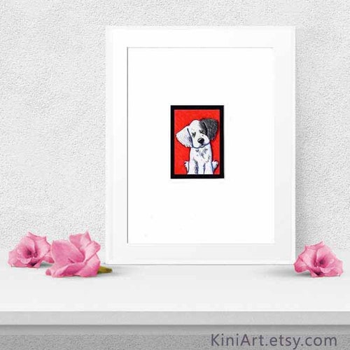 Matted ORIGINAL offers Art English Setter Dog ACEO