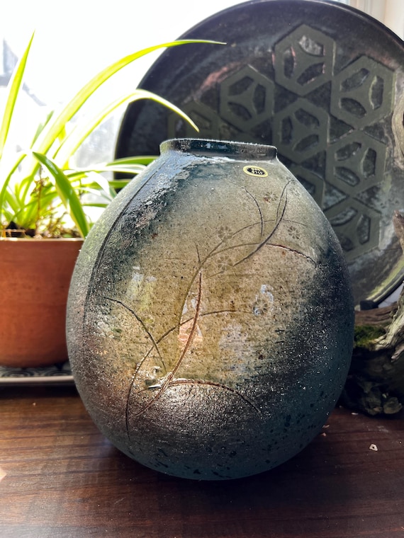 グラデーション釉薬の手作り陶器花瓶 グラデーション釉薬の手作り陶器花瓶 ヴィンテージ 和風 釉薬 陶器