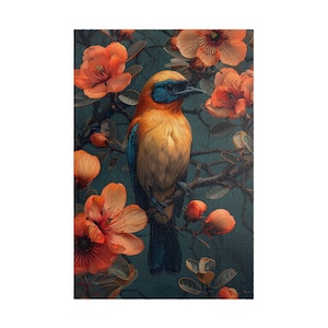 Turquoise-Browed Motmot Bird Jigsaw Puzzle: Art Nouveau Floral