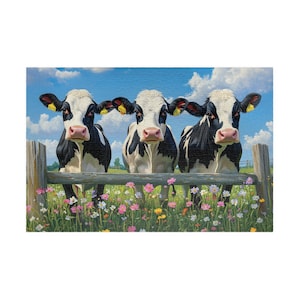 Cute Cows Puzzle (110, 252, 520, 1014-piece) Cow Lover, Cow art, Farm Animal Puzzle, Unique Puzzle, Adult Puzzle, Family Fun
