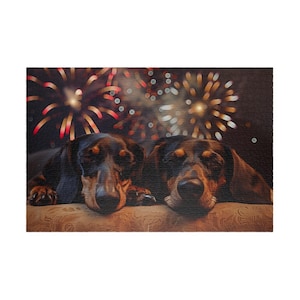 Cuddling Dachshund Dogs Puzzle (110, 252, 520, 1014-piece) Dog Lover, 4th of July, Unique Puzzle, Adult Puzzle, Family Fun