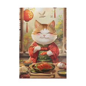 Cute Chinese Cat Eating Delicious food Puzzle (110, 252, 520, 1014-piece) Cat Lovers, Unique Puzzle, Adult Puzzle, Family Fun