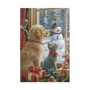Christmas Cat and Dog Puzzle (110, 252, 520, 1014-piece) Cozy Christmas Art,  Christmas Gift, Unique Puzzle, Adult Puzzle, Family Fun