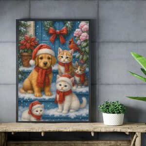 Christmas Cats & Puppy Puzzle, Holiday Pet Portrait Puzzle,  110 to 1014 Pieces, Christmas Puzzle, Challenging Puzzle