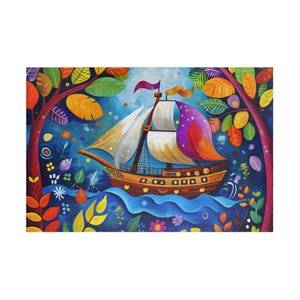 Jigsaw Puzzle, Colorful Fantasy Pirate Ship, 110-1014 Pieces, Wona Lifsches Style, Pirate Ship Lover, Ship art, Unique Puzzle