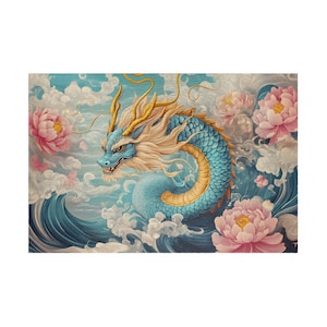 Blue Chinese Water Dragon, 110 252 520 1014-Piece, Relaxing Hobby for Adults and Kids, Dragon Puzzle, Unique Gift