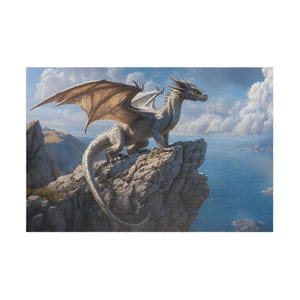 Jigsaw Puzzle, White Dragon On A Cliff Puzzle, 110 252 520 1014 Pieces, Fantasy Puzzle, Relaxation Activity, Home Decor, Gift
