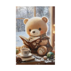 Cute Teddy Bear Reading a Book Puzzle (110, 252, 520, 1014-piece) Cozy Puzzle,  Kawaii Puzzle, Unique Puzzle, Adult Puzzle, Family Fun