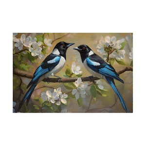 A pair of magpies Puzzle (110, 252, 520, 1014-piece) oil painting-style, Bird Lover, Unique Puzzle, Adult Puzzle, Family Fun