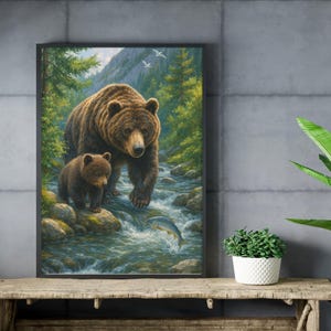 Mother and Baby Bear Jigsaw Puzzle ( 110, 250, 520, 1014- Pieces ) Wildlife Bear Puzzle, Challenging Puzzle, Indoor Activities, Family Game