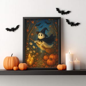Whimsical Halloween Ghost Jigsaw Puzzle: Witchy Moonlit Fall Scene