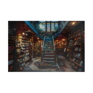 Whimsical Library Puzzle (110, 252, 520, 1014-piece) Book Lover, Library Art, Unique Puzzle, Adult Puzzle, Family Fun