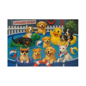 Puzzle, Cute Dogs Playing In A Pool, 110, 250, 520, 1014- pieces, Dog Lover Gift, Indoor Activity