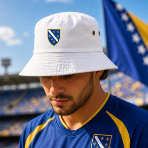 Bosnien hinkhatt, bosnisk flagghatt, unisex sommarsolhatt, Hajmo Bosno-supporterutrustning, fotbollsoutfit i Bosnien, resefiskarhatt