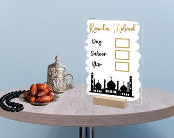 Ramadan Mubarak Acrylic Tracker Sign: Suhoor & Iftar, Islamic Decor