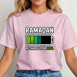 Ramadan Recharge Your Soul Shirt, Islamic Ramadan Shirt, Muslim Graphic Tee, Unisex DTF Ramadan Shirt, Spiritual Ramadan Apparel Light Pink