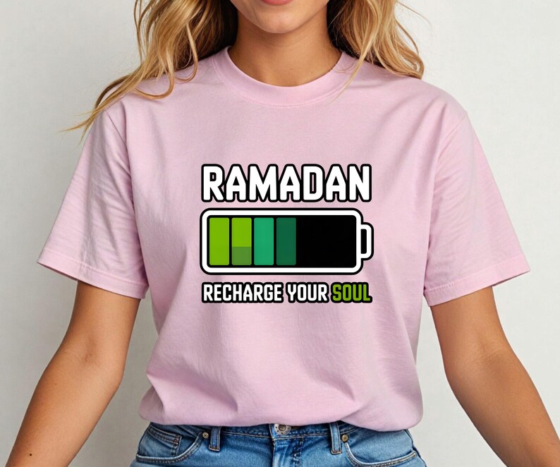 Ramadan Recharge Your Soul Shirt, Islamic Ramadan Shirt, Muslim Graphic Tee, Unisex DTF Ramadan Shirt, Spiritual Ramadan Apparel Light Pink