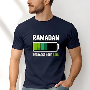 Ramadan Recharge Your Soul Shirt, Islamic Ramadan Shirt, Muslim Graphic Tee, Unisex DTF Ramadan Shirt, Spiritual Ramadan Apparel Navy