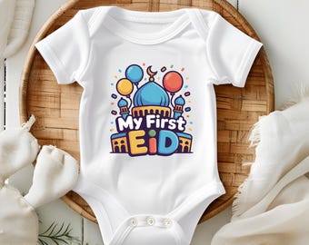 My First Eid Baby Boy Onesie, Eid Outfit for Baby, Muslim Baby Bodysuit, Eid Mubarak Baby Clothes, First Eid Outfit