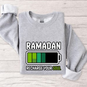 Ramadan Recharge Your Soul Shirt, Islamic Ramadan Shirt, Muslim Graphic Tee, Unisex DTF Ramadan Shirt, Spiritual Ramadan Apparel Sports Gray