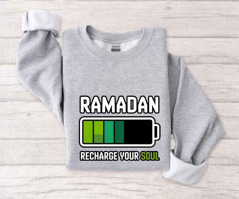 Ramadan Recharge Your Soul Shirt, Islamic Ramadan Shirt, Muslim Graphic Tee, Unisex DTF Ramadan Shirt, Spiritual Ramadan Apparel Sports Gray