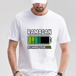 Ramadan Recharge Your Soul Shirt, Islamic Ramadan Shirt, Muslim Graphic Tee, Unisex DTF Ramadan Shirt, Spiritual Ramadan Apparel White