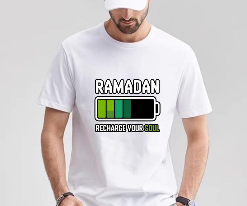 Ramadan Recharge Your Soul Shirt, Islamic Ramadan Shirt, Muslim Graphic Tee, Unisex DTF Ramadan Shirt, Spiritual Ramadan Apparel White