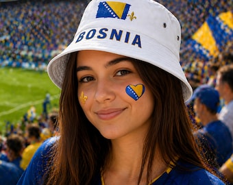 Sombrero tipo pescador para la Copa Mundial de Fútbol de Bosnia, ropa de sol unisex de verano bosnia, equipo para el día del partido de fútbol de Bosnia