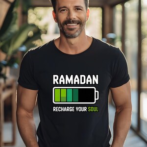 Ramadan Recharge Your Soul Shirt, Islamic Ramadan Shirt, Muslim Graphic Tee, Unisex DTF Ramadan Shirt, Spiritual Ramadan Apparel Black