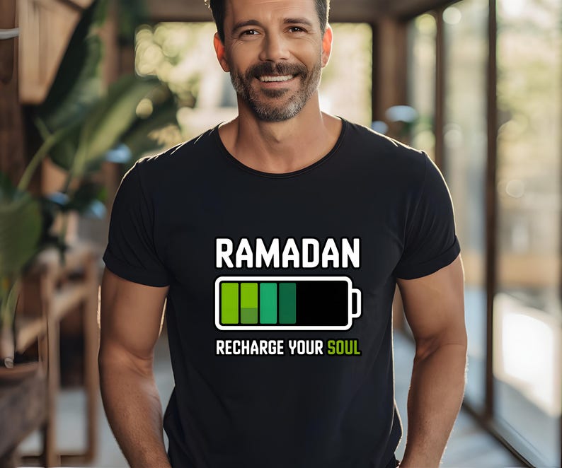 Ramadan Recharge Your Soul Shirt, Islamic Ramadan Shirt, Muslim Graphic Tee, Unisex DTF Ramadan Shirt, Spiritual Ramadan Apparel Black