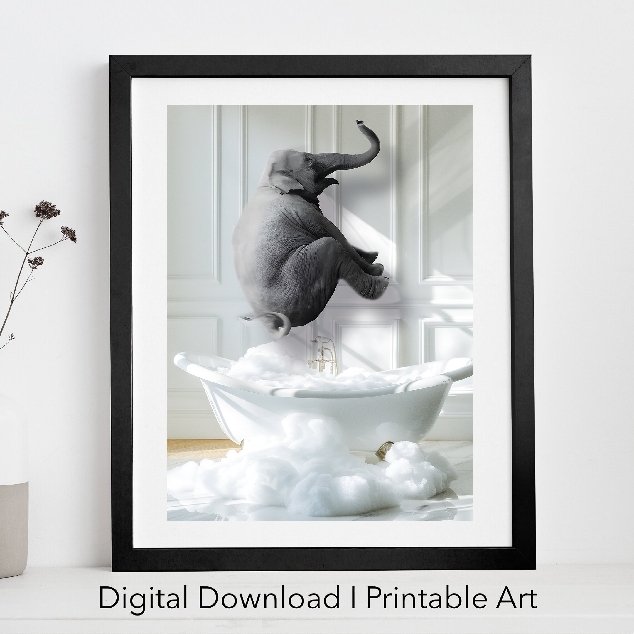 Cute Baby Elephant in Tub Printable Wall Art | Elephant Photo ...