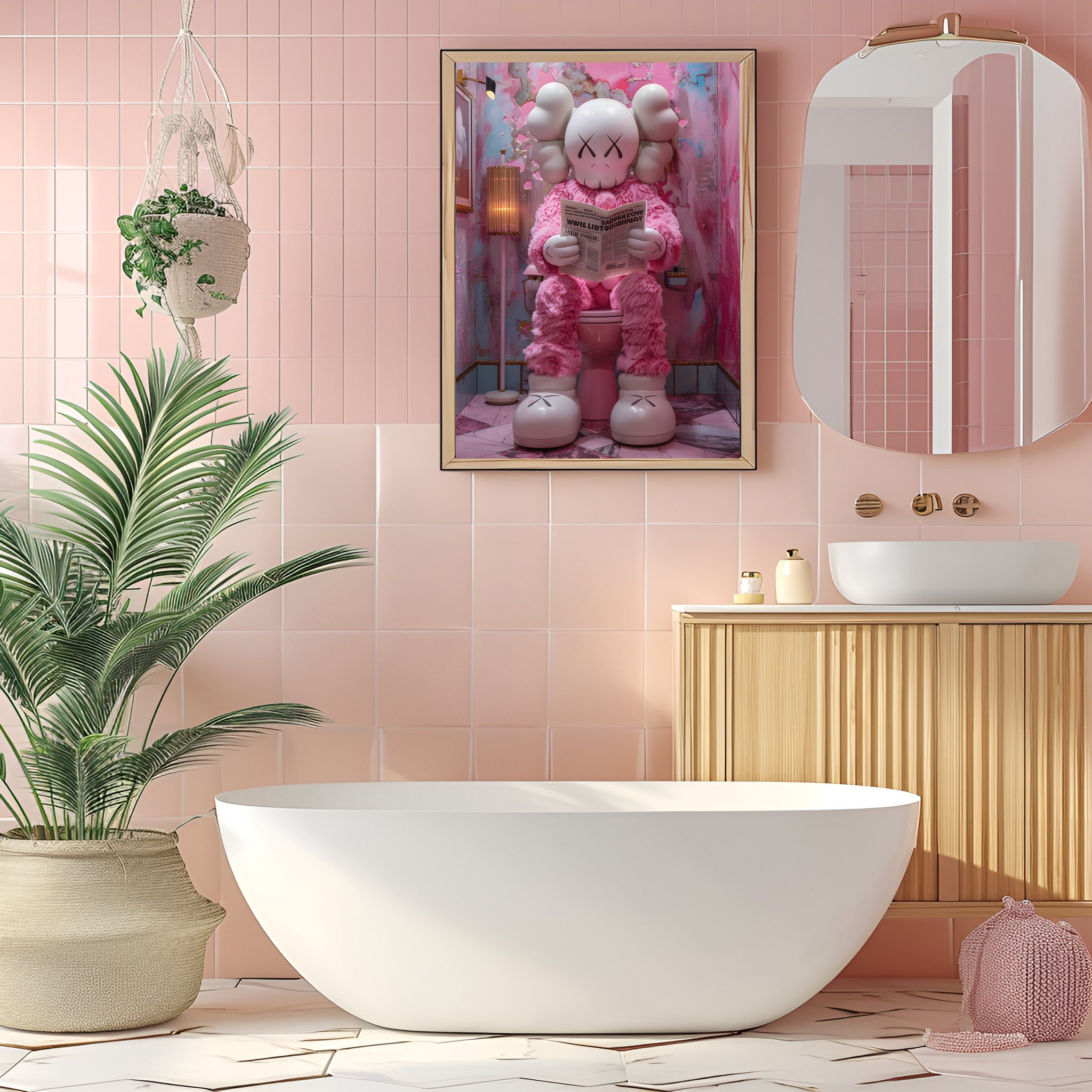 Kaws on the Toilet Pink, Hypebeast Single Poster,printable KAWS ...