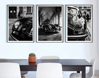 Porsche Old Poster Print, Black White Car Posters, Car Wall Art, Exotic Car Wall Art, Car Prints Poster Bundle Printable Wall Art