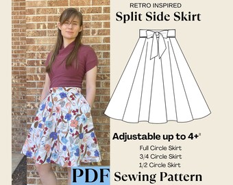 Adjustable Split Side Circle Skirt PDF Pattern Vintage Inspired