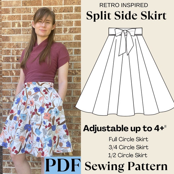 Adjustable Split Side Circle Skirt PDF Pattern Vintage Inspired