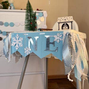 Banner de trona de Onederland de invierno para niño - Decoraciones de copos de nieve para el primer cumpleaños - Decoración para fiesta de cumpleaños de diciembre