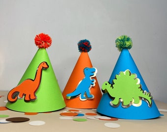 Dinosaur Party Hats, Dinosaur 1st Birthday Decorations, Forest Party, Woodland Animals Baby Shower, Set of Party Hats, Animals Party Hats