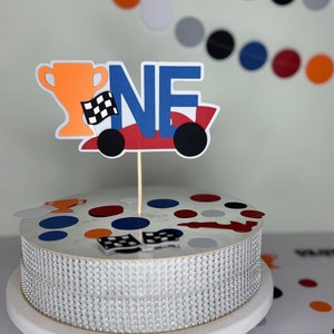 Fast One Cake Topper, Personalized Racecar Birthday Decoration, Red & Blue 1st Birthday Party for Boys