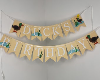 アヒルの誕生日バナー、ラッキーダックの1歳の誕生日デコレーション、動物バナー、赤ちゃんアヒルの誕生日、1歳の男の子の誕生日、パーソナライズされたバナー