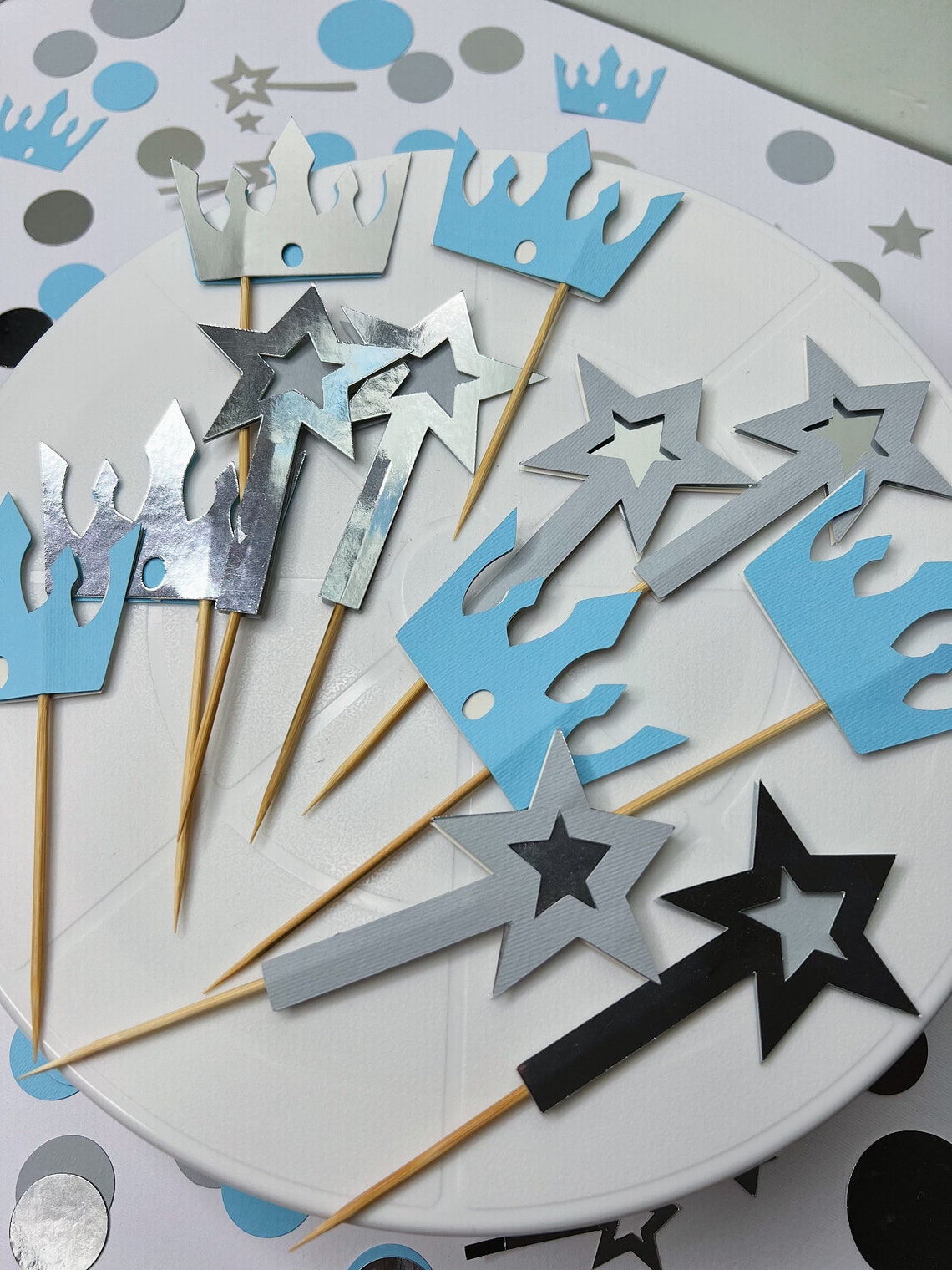 Prince Cupcake Toppers, Boy Blue Silver Baby Shower, Royal Crown ...
