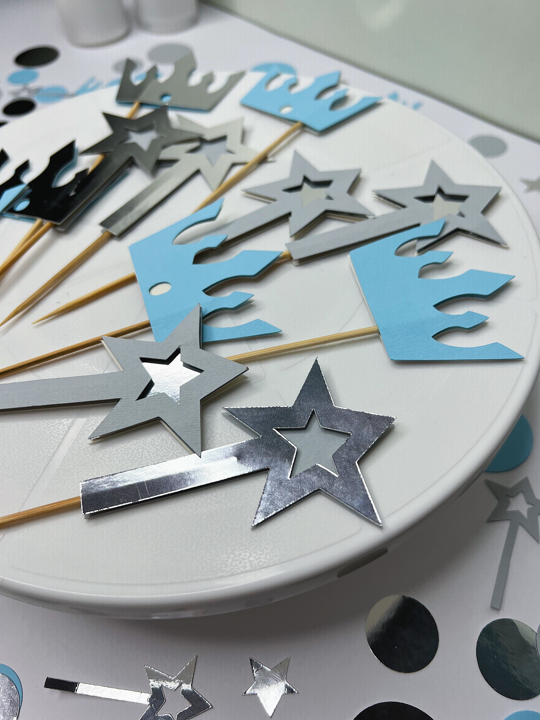 Prince Cupcake Toppers, Boy Blue Silver Baby Shower, Royal Crown ...