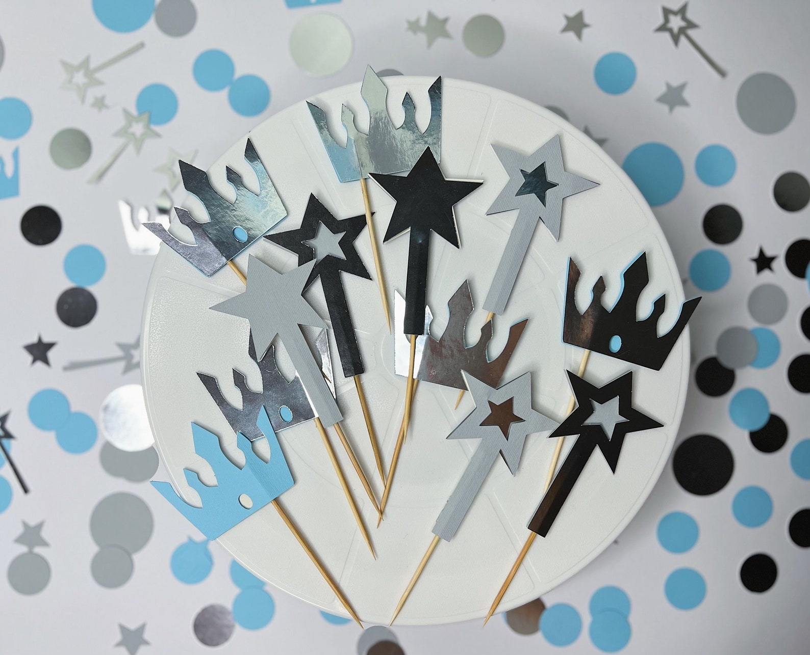 Prince Cupcake Toppers, Boy Blue Silver Baby Shower, Royal Crown ...