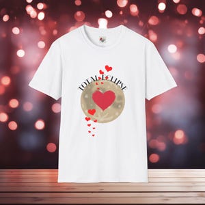 Lunar Love Unisex Softstyle T-Shirt, Romantic Gift, Valentine&#39;s Day, Heart Design Tee, Cute Couple Shirt, Everyday Wear
