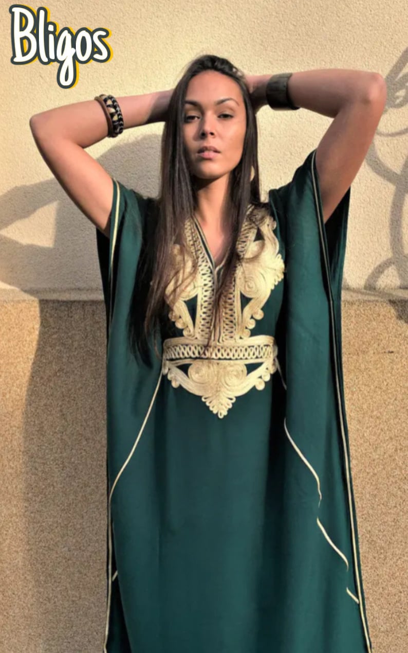 Gandoura in cotton, long dress, Moroccan caftan, women's clothing image 5